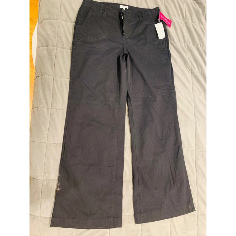 Fashion Bug Y2K Size 12 Black Ribbed Stretch Button Accents Wide Leg Pants